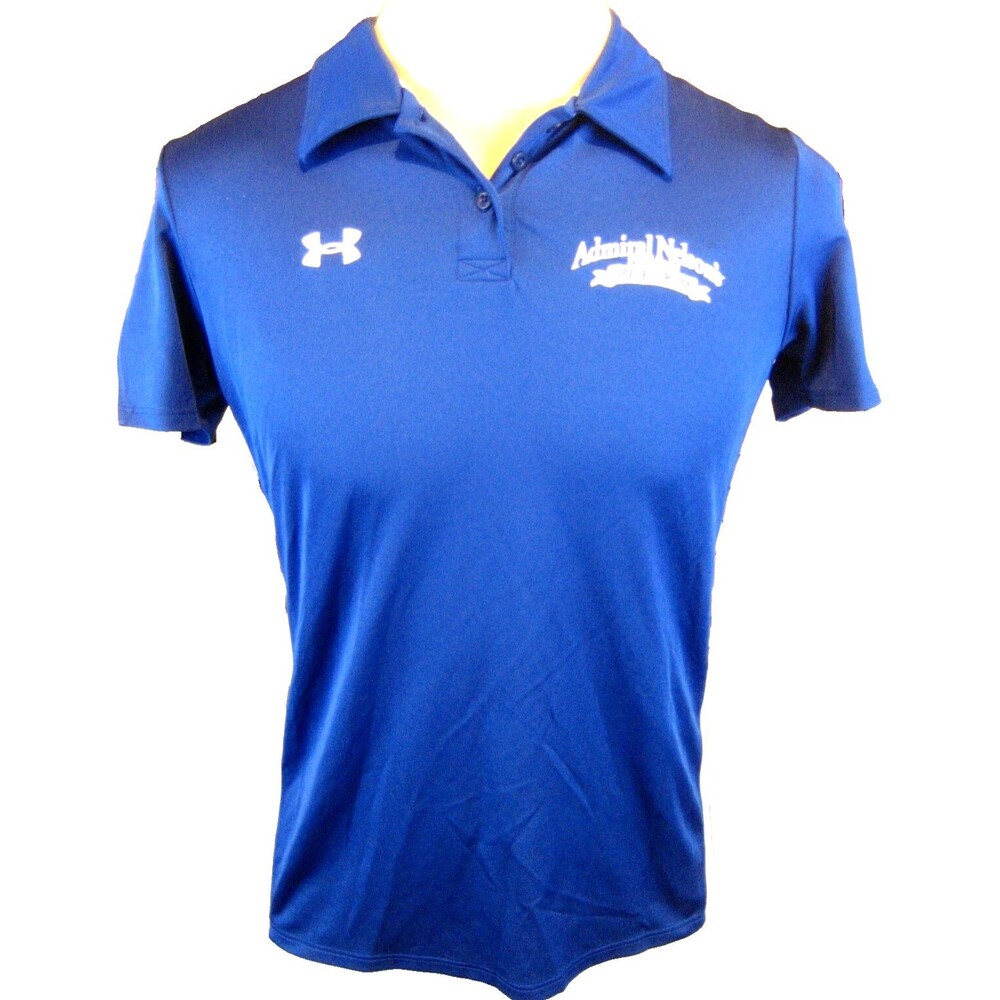 Womens UnderArmour Blue SS Deck Polo Golf Casual Shirt w Graphics sz L